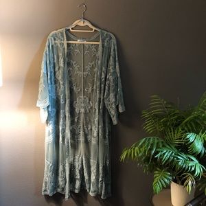 Teal lace kimono duster